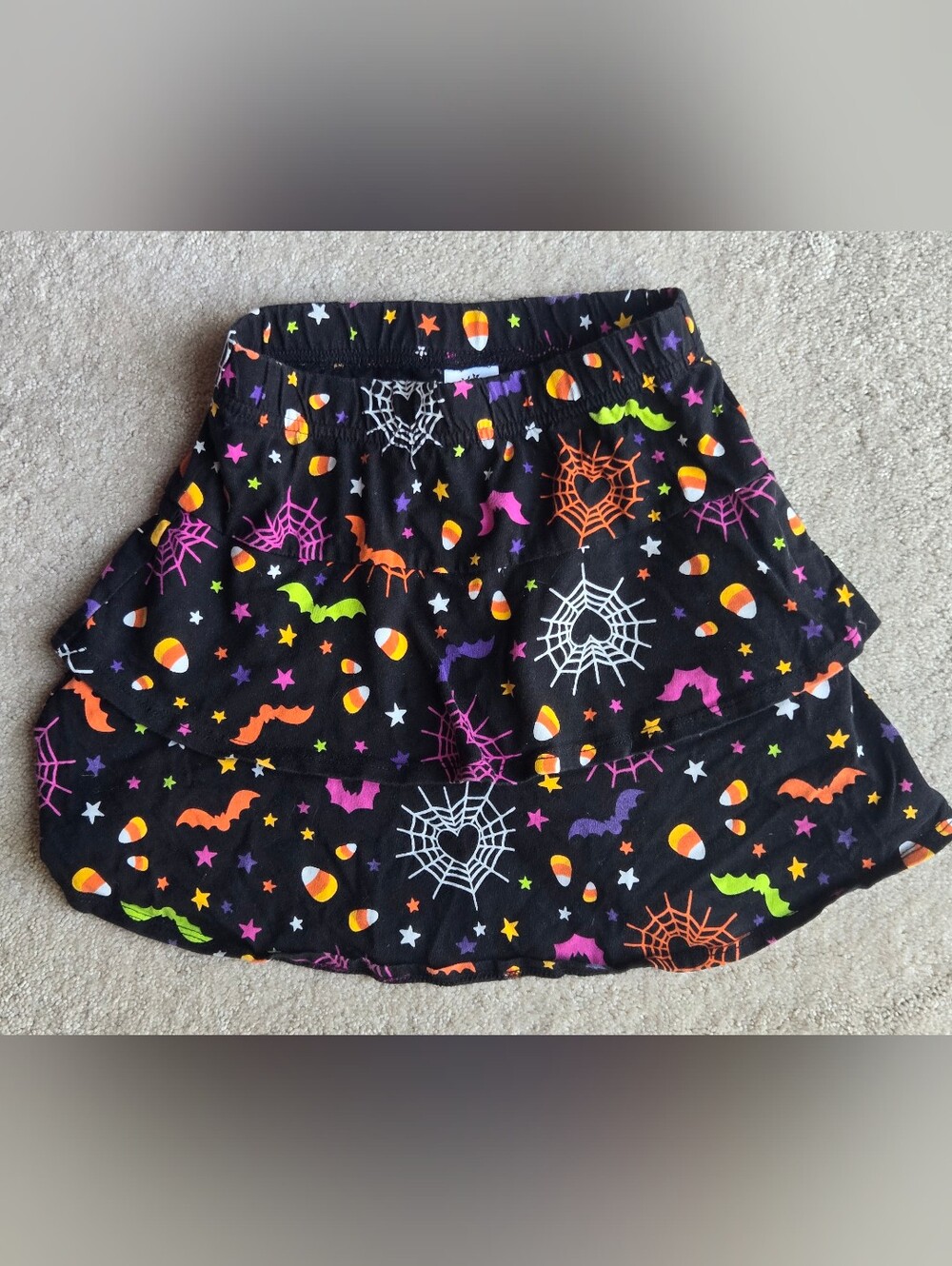 Kids Halloween Spiderweb & Candy Corn Skirt - Black